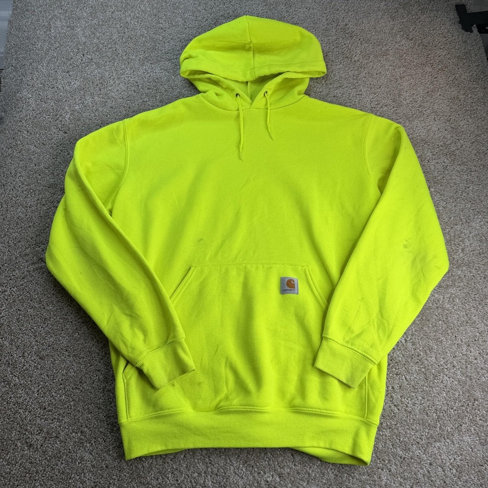 Carhartt Hoodie Mens M Yellow Fleece Pullover Logo Workwear Sweatshirt